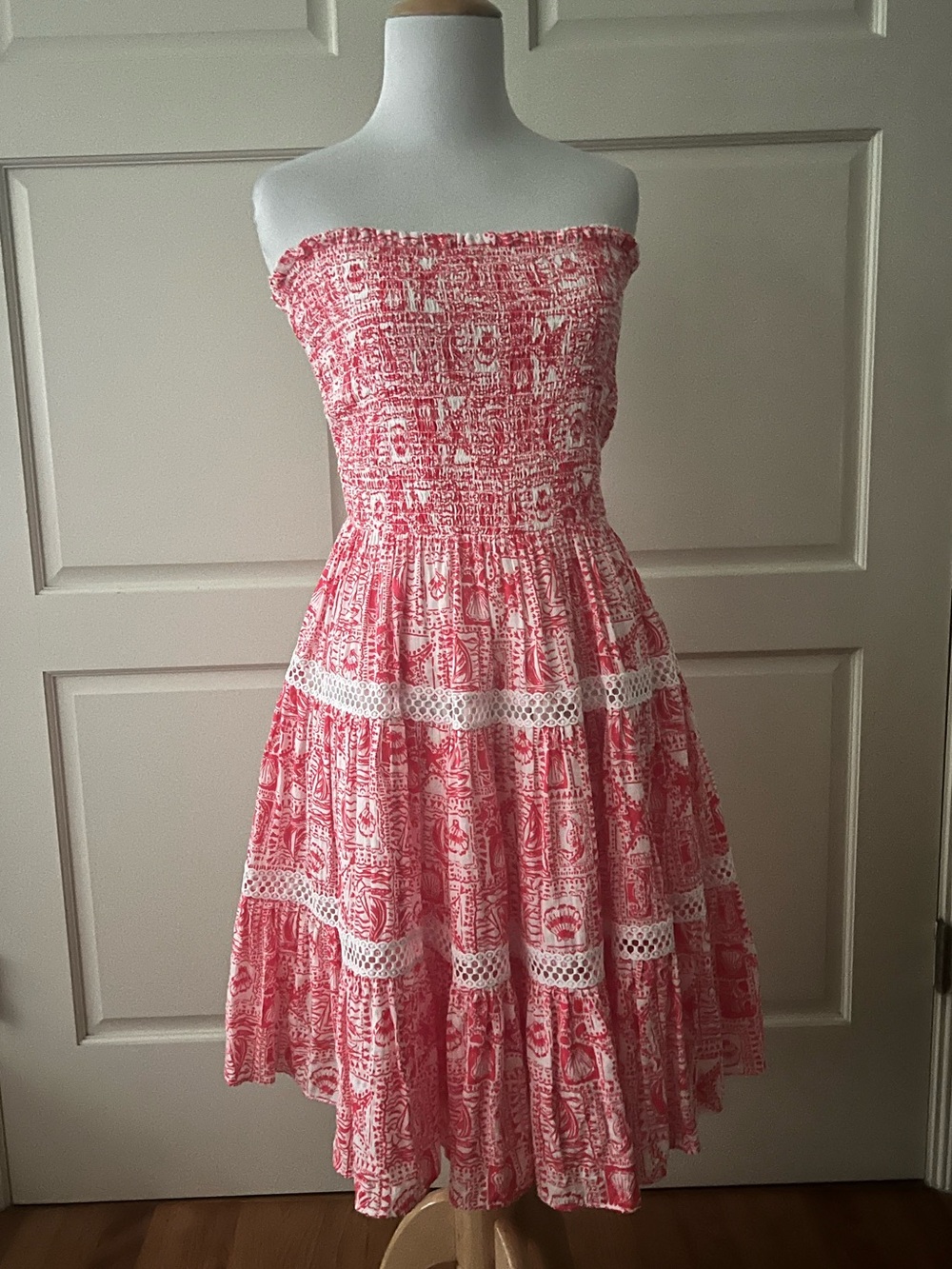 Lilly Pulitzer Kelvina Strapless Smocked Dress Mizner Red Seaside Harbour Size M - Picture 2 of 16